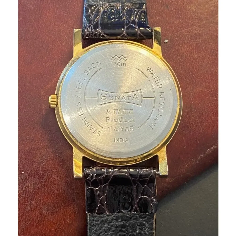 Unisex 32mm Sonata by Tata of India Watch, Gold Tone, WR to 30m, 1141YA8